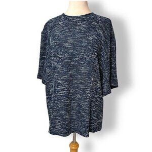 Carlisle Per Se Blue Textured Crew Neck Short Sleeve Tunic Sz L Nubby Tweed